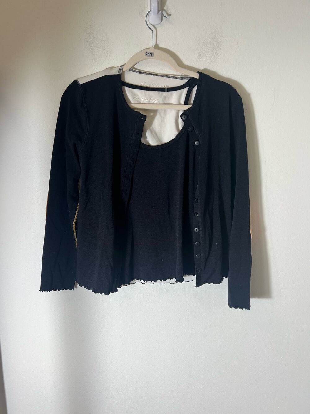 One Girl Who Color Block Long Sleeve Button Up Cardigan with Matching Shell Sz M